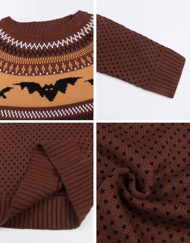 Image of Women's Fair Isle Sweater Crew Neck Long Sleeve Heart Sweater Vintage Tops