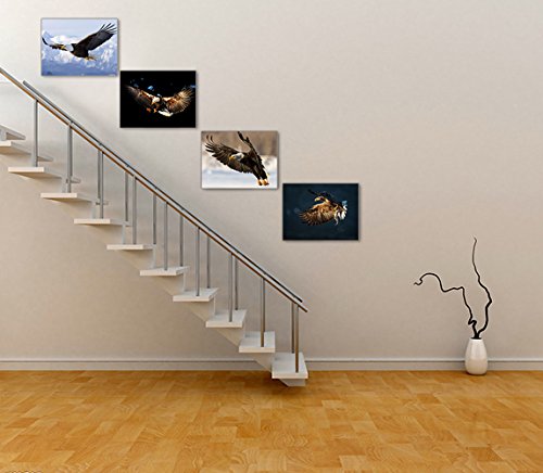 Eagle Canvas Wall Art, 4 Piece Flying Eagles Pictures, Contemporary Animals Canvas Prints For Bedroom (Waterproof, Ready To Hang) #TOP3