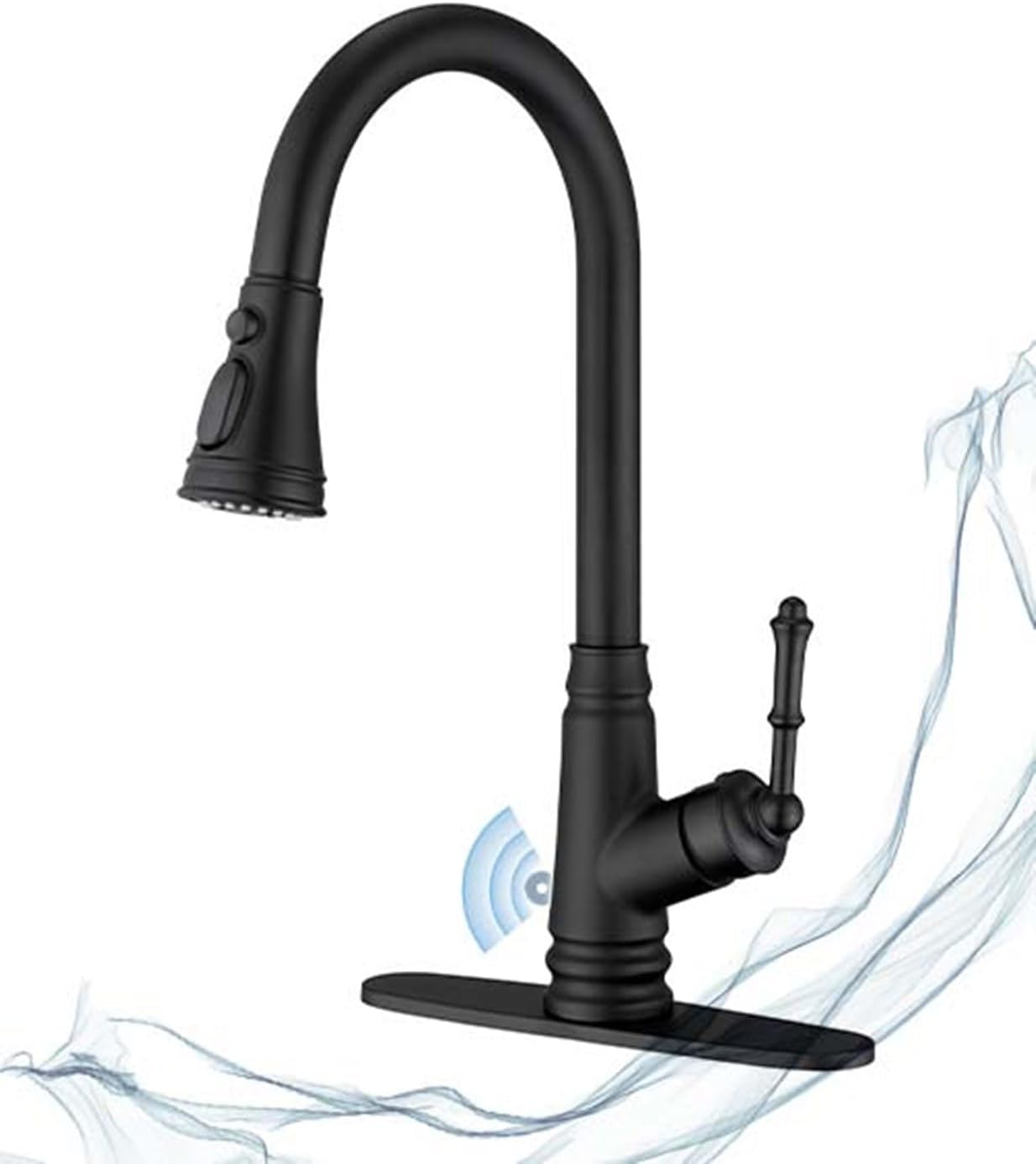 ELLO&ALLO Black Kitchen Faucet, Touchless Kitchen Faucet with Pull Down Sprayer - Matte Black Single Handle Kitchen Faucets Hands-Free Activated Stainless Steel Kitchen Sink Faucet