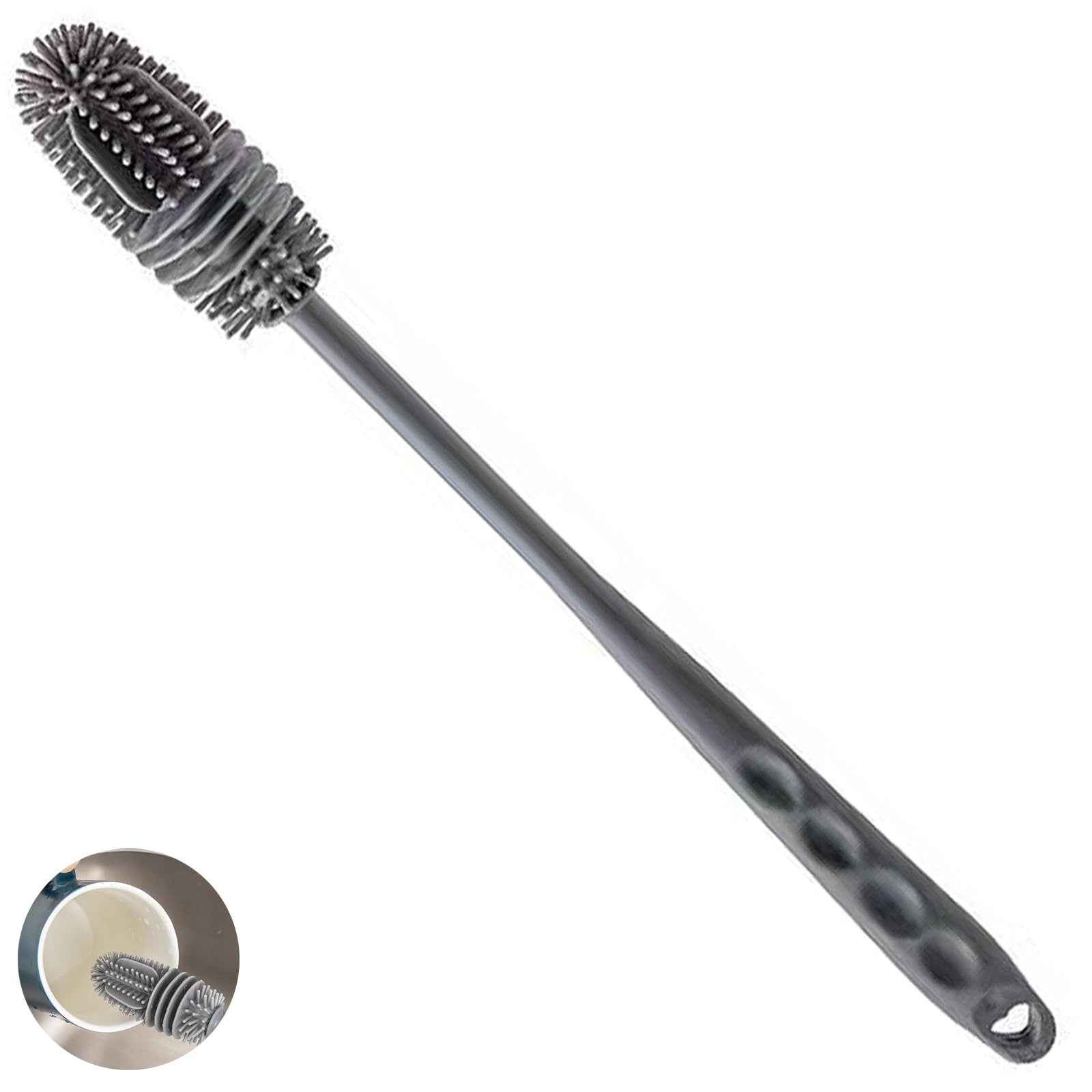 Jfgdvw Grey Long Baby Bottle Brush， Silicone Bottle Brush，Water Bottle Cleaner For Baby Bottles, Sports Bottle, Vase, Thermoses,Glassware, Perfect For Smaller Diameter Bottle Openings