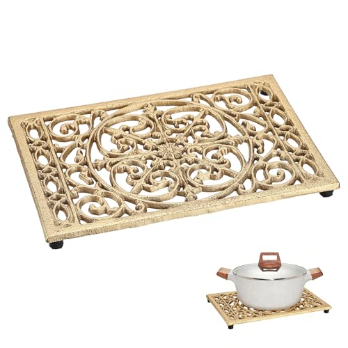 Dessous de Plat rectangulaire en Fonte Vintage avec Pattes en Caoutchouc protéger Les Plats Chauds Support pour Casserole pour la Cuisine et la Table à Manger (Or,...