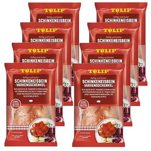 TULIP 8x 600 g Eisbein Schinkeneisbein | Tafelfertig Gegart Vakuumverpackt | Schweinehaxe mit Schwarte einfach im Backofen zubereitet in ca. 30-40 Minuten | Eisbeinfleisch Ohne Kühlung