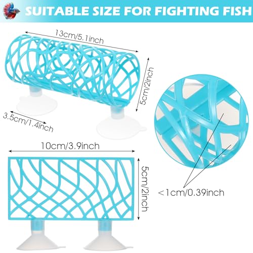 Image of 2Pcs Betta Fish Tank Accessories, Betta Tunnel & Hammock Aquarium Hideout, Bettas Fish Toys with Suction Cups Perfect for Hideout and Play Area, 3.9x2 Inch Platform, 3.9x1.6 Inch Tunnel(Blue)