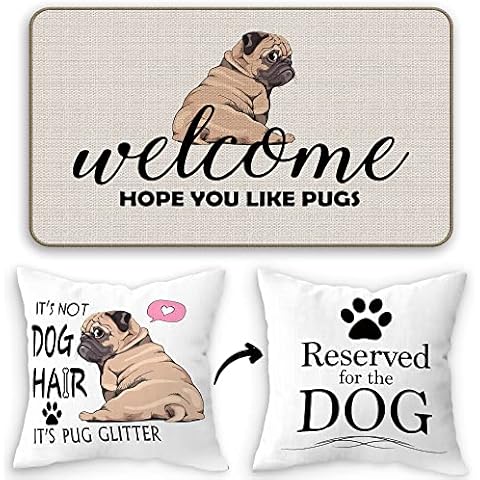 FLDAS Pug Glitter Pillow and Doormat Set Cover