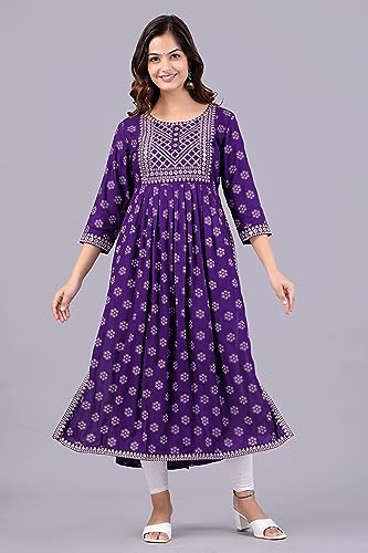 Image of NEW4U Women's Sequin Zari Embroidery Printed Naira Cut Kurti
