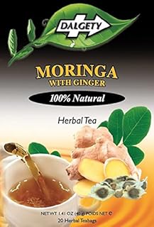 DALGETY Moringa with Ginger Herbal Tea. Healthy and Delicious Herbal Infusion. 20 TEABAGS PER Carton. 100% Natural Ingredients. Real Caribbean Tea. Product of The UK.