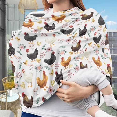 Image of Binienty Babies Car Seat Cover - Rooster Floral Car Seat Covers for Baby Girls Boys Stretchy Multi-Use Breastfeeding Scarf for Moms, Newborn Essentials Baby Shower Gifts