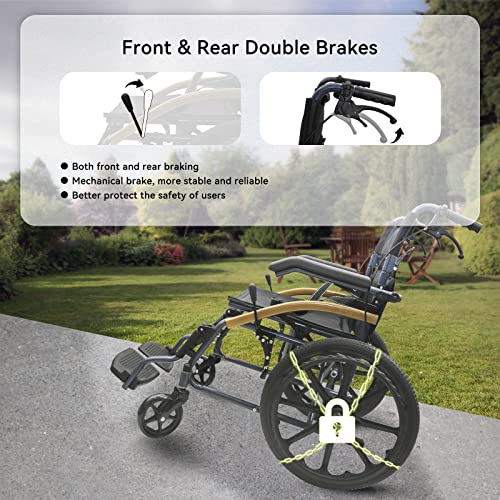 Sports Wheelchair For Adult, 30 Lbs Self-Propelled Lightweight Folding Wheelchair 20“ Steel Ergonomic Manual Wheelchair, Shock-Absorbing Driving Trolley #TOP3
