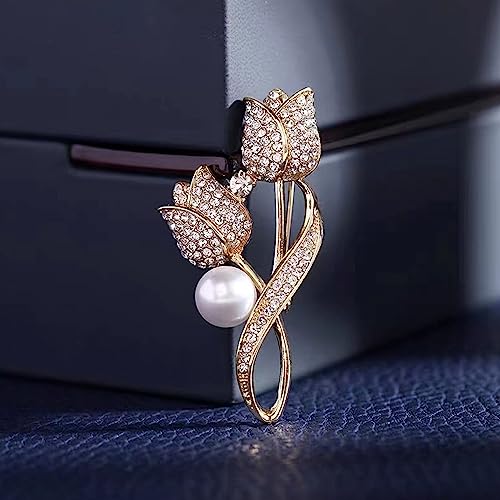 Image of Crystal Pearl Flower Brooches Pins Fashion Beautiful Created Rhinestone Floral Brooch Good Idea for Party Dance Wedding Banquet for Elegant Women Girl