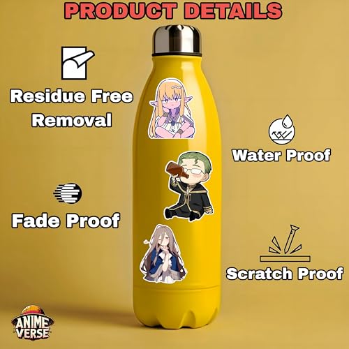 Image of AnimeVerse Pack of 60 Frieren Anime Stickers for Laptop, Phone, Guitar, Bike, PC, | Waterproof Glossy Vinyl Decals | Residue-Free Anime Stickers Collection (Frieren)