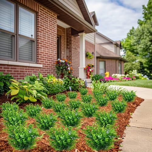 TURNMEON 20 Bundles Artificial Greenery Plants for Outdoors Spring Decor, UV Resistant Fake Plants Faux Eucalyptus Plastic Shrubs Boxwood Fake Flowers Gardens Home Patio Outsides Summer Decor(Green) - Image 6