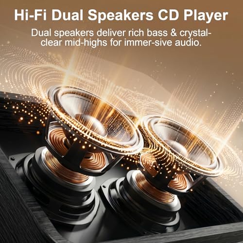 Image of Gueray Retro CD Player Portable Bluetooth CD Players with Speakers Vintage CD-Player 3600mAh Rechargeable & Radio & Remote Control Support USB /AUX Playback Headphone Jack (Walnut Color)