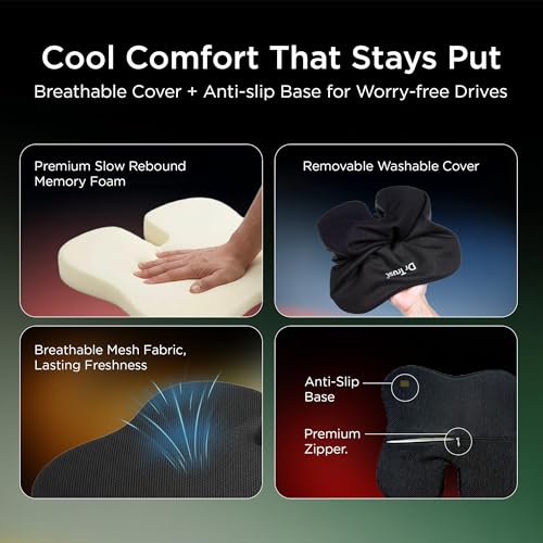 Image of Dr Trust USA 3203 Sportivo Car Wedge Seat Cushion for Tailbone & Lower Back Support Ergonomic PU Foam U-Cut Coccyx Car Seat with Non Slip Base