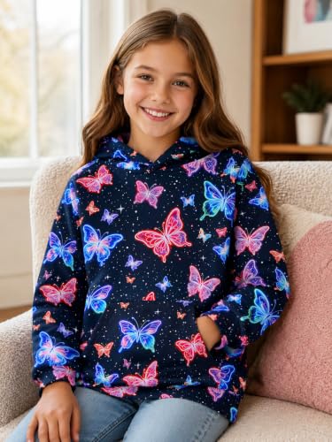 Image of uideazone Girls Graphic Hoodie, Long Sleeve Hooded Sweatshirt 4-14 Years
