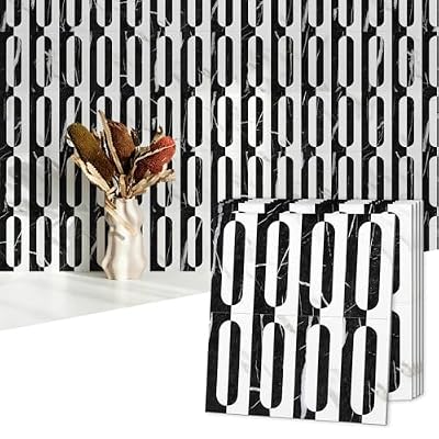 STICKGOO Peel and Stick Backsplash Tiles 12"x12", Waterproof Stick on Kitchen & Bathroom Backsplash, PVC Self Adhesive Wall Tiles for Fireplace, White/Marble Black (10 Sheets)
