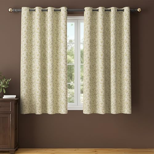 Image of Yellow Weaves 1 Pc Jacquard Leaf Eyelet Window Curtain - Perfect for Home, Office, Bedroom, Living Room & Balcony - 5 Feet (Golden)