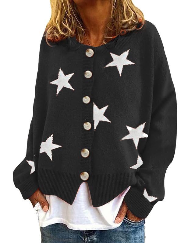Image of yolrdiw Women's Star Cardigan Sweater Button Down Y2k Aesthetic 90s Knitted Coat
