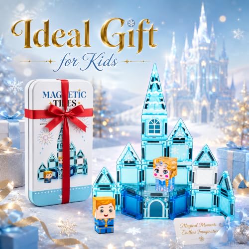 Image of Mini Magnetic Tiles 30PCS Ice Castle Building Set for Kids Ages 3+ | travel friendly,ice castle magnetic tiles, mini 30pcs set, safe abs, strong magnets, stem pretend play toy for kids 3+