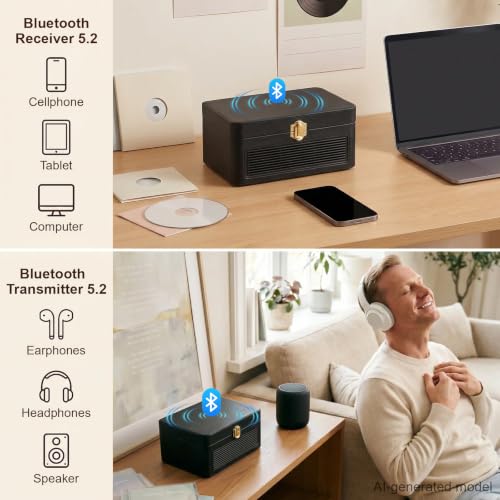 Image of Gueray CD Player Portable Bluetooth: Retro CD Players with Speakers Vintage CD-Player 3600mAh Rechargeable & Radio & Remote Control Support USB /AUX Playback Headphone Jack (Black)