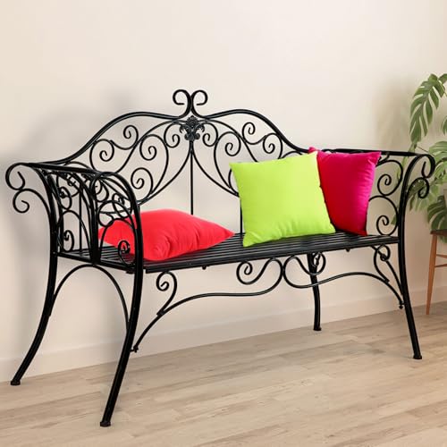 HLC ガーデンベンチ アウトドアメタル ベンチ ベランダ ベンチダブルベンチヨーロッパ風ベンチ バルコニー ポーチ 庭 屋内／屋外 パティオ 2～3人の着席に適しています 最大耐荷重180KG 2枚目