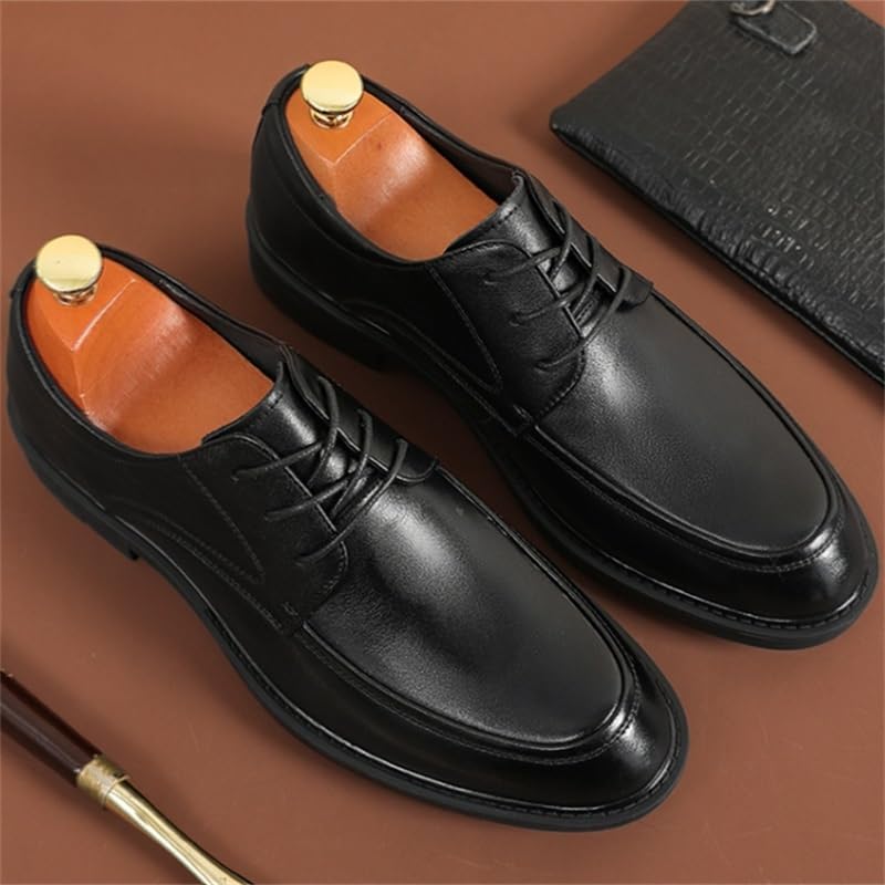 Men's Casual Business Dress Shoes Low-top Lace-up Round Toe Oxford Shoes Low Heel Non-Slip Comfortable Breathable All-Match Rubber Shoes for Men