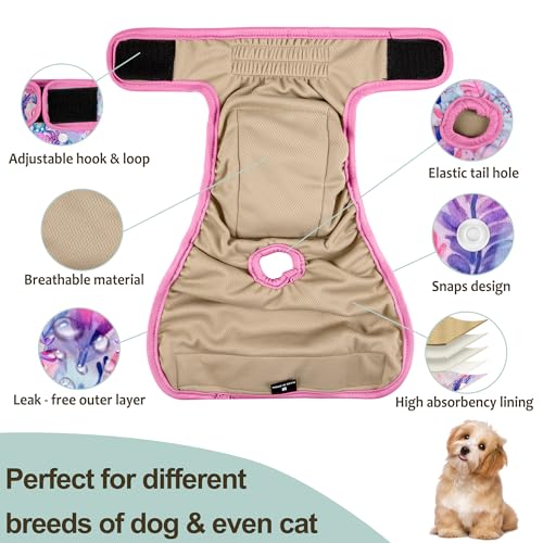 Image of Washable Reusable Female Dog Period Diapers for Heat Doggie Puppy Diapers for Female Dogs, M