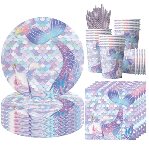 68 Pcs Vajilla Para Fiesta de Sirena, Vajilla de Cumpleaños de Sirena, Decoracion Cumpleaños...