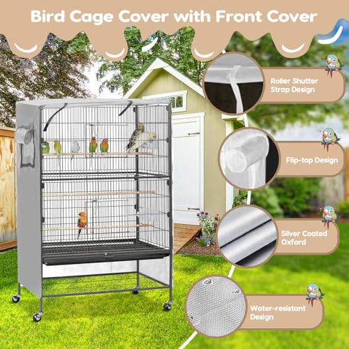 Image of Bird Cage Cover, Large Birds Cage Covers for Night, Birds Cover for Cage with Adjustable Front Curtain, Blackout & Breathable Birdcage Covers for Parrot, Small Animals(Not Include Bird Cage)