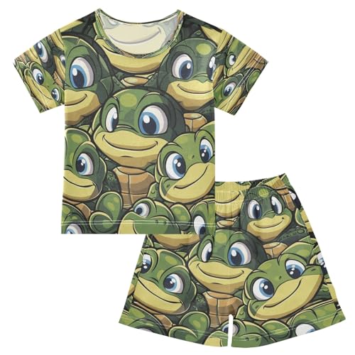 Green Urtle Kids Pjs Set Boys Girls Summer Short-Sleeve Sleepwear Pajamas 2PCS
