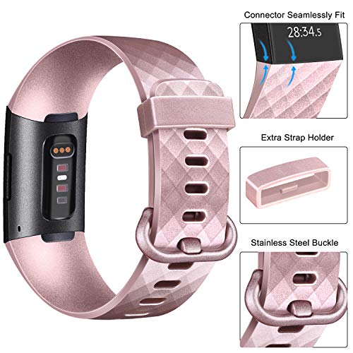 Image of Tobfit Watch Strap Compatible with Fitbit Charge 4 / Fitbit Charge 3 (Watch Not Included), Removable Soft Belts for Charge 3 /4 Wristband, Smartwatch Band for Men & Women (S,Rose Gold)