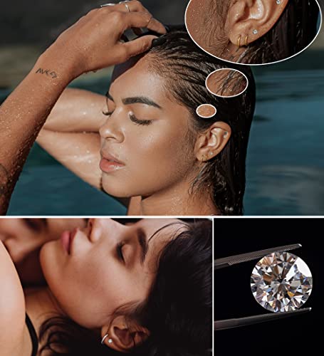 Mjust Titanium Earrings For Sensitive Ears 20G Titanium Studs And Hoop Earrings For Women Cubic Zirconia G23 Pure Titanium Cartilage Earrings Hypoallergenic Titanium Flat Back Earrings(S) #TOP1