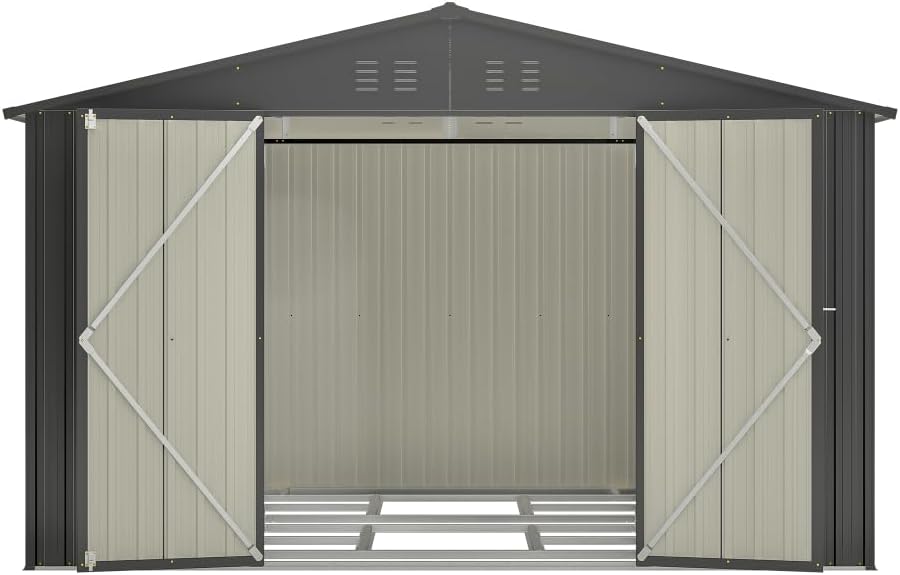 10X8 FT Metal Outdoor Storage Shed - Aesthetic Garden Tool Shed Lockable Doors for Patio Backyard Lawn Use