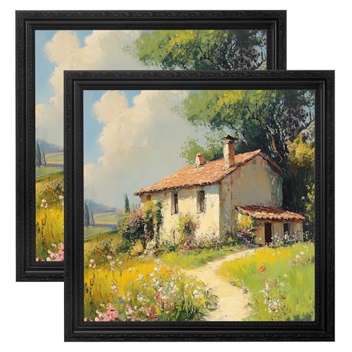 Image of eletecpro 12x12 Picture Frames Set of 2, Vintage Frames with Glass Cover, Ornate Gothic Photo Frame Displays 8x8 Photo with Mat or 12x12 without Mat for Home Wall Mount Decor, Black