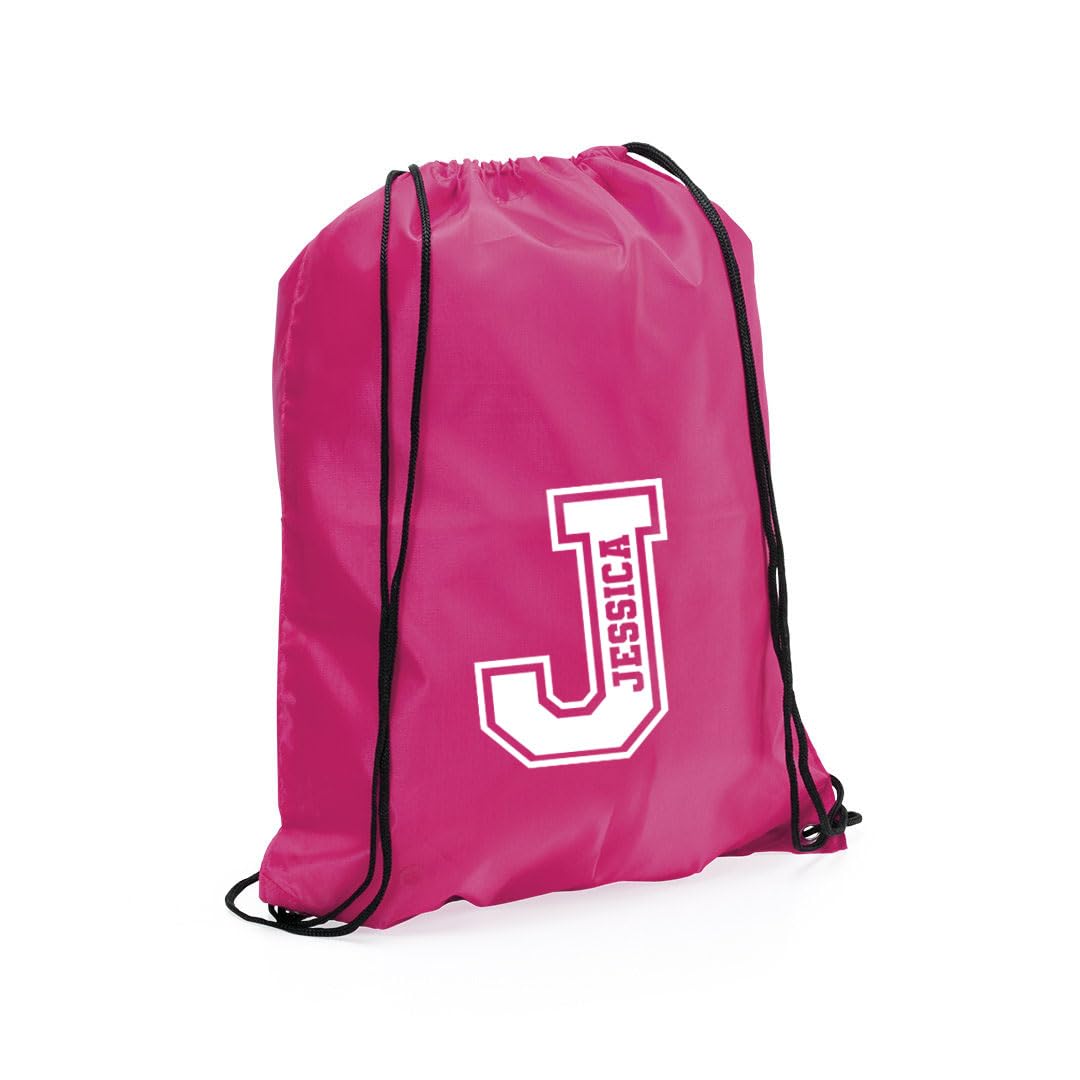 Ebuygb Unisex Kids Fuschia Personalised Monogrammed Drawstring Bag, Initial & Name Kids Backpack, Gym Rucksack, School Sport Bag, Children's Pe Kit (Fuschia)