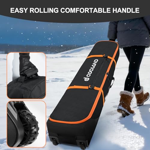 Odoland Bolsa de Esquí con Ruedas Bolsas Acolchadas para Snowboard y Botas de Esquí con Ruedas para Viajes en Avión, Tela Oxford 900D Impermeable, Apta a 2 Pares de Esquís de 170/190 cm, Naranja - imagen 5