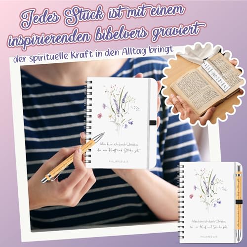 Sinmoe 3 Stück Bibel Geschenke Set, A6 Spirale Christliches Notizbuch, Bibel Lesezeichen und Kugelschreiber, Inspirierende Geschenke für Kollegen Freunde Kirchenmitglieder Andacht Weihnachten