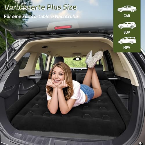 YOOHBERRYS Auto Matratze, 182 * 144cm SUV Auto Luftmatratze mit Luftpumpe, 2 Kissen, Verdickte Beflockung Aufblasbare Auto Bett Kofferraum für Camping Reisen Outdoor (B)