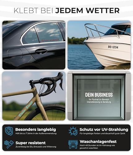 Blackshell® Wunschtext Aufkleber Auto Motorrad Fahrrad Boot - klebt auf jeder glatten Oberfläche - Aufkleber selbst gestalten - 10cm bis 200cm Länge - Auto Aufkleber Buchstaben Aufkleber car sticker