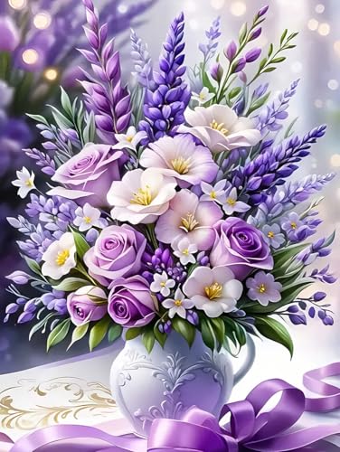 DPIDEA Diamond Painting Flores, 5D Diamond Painting Adultos Pintura de diamante, Kit de pintura con diamantes Flores para la Decoración 30x40 cm