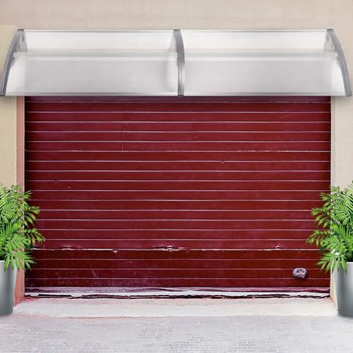 LZQ Vordach für Haustür Überdachung 300 x 100 cm,Grau Pultbogenvordach Pultvordach aus Transparent Polycarbonat, Wetterschutz Haustürvordach für Türdach und Fenster,UV-beständig