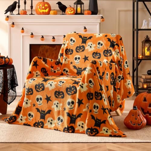 Image of BEDELITE Halloween Throw Blanket, Spooky Decor & Gift, Orange, 50 inchx60 inch