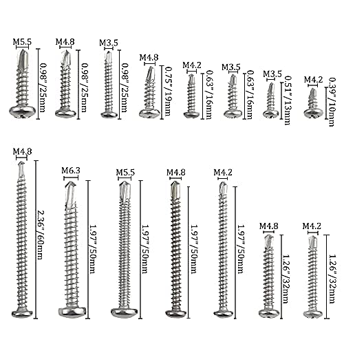 BGTXINGI 150Pcs 5 Kinds M3.5 M4.2 M4.8 M5.5 M6.3 Stainless Steel Pan Head Self Drilling Screw Sheet Metal Wood Screw Assortment Kit Collected in A Convenient Case - Image 4