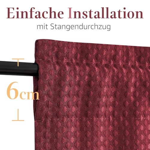 TOPICK Scheibengardinen Waffe Bistrogardine 2er Set H115xB90 Weinrot – Ansicht 3