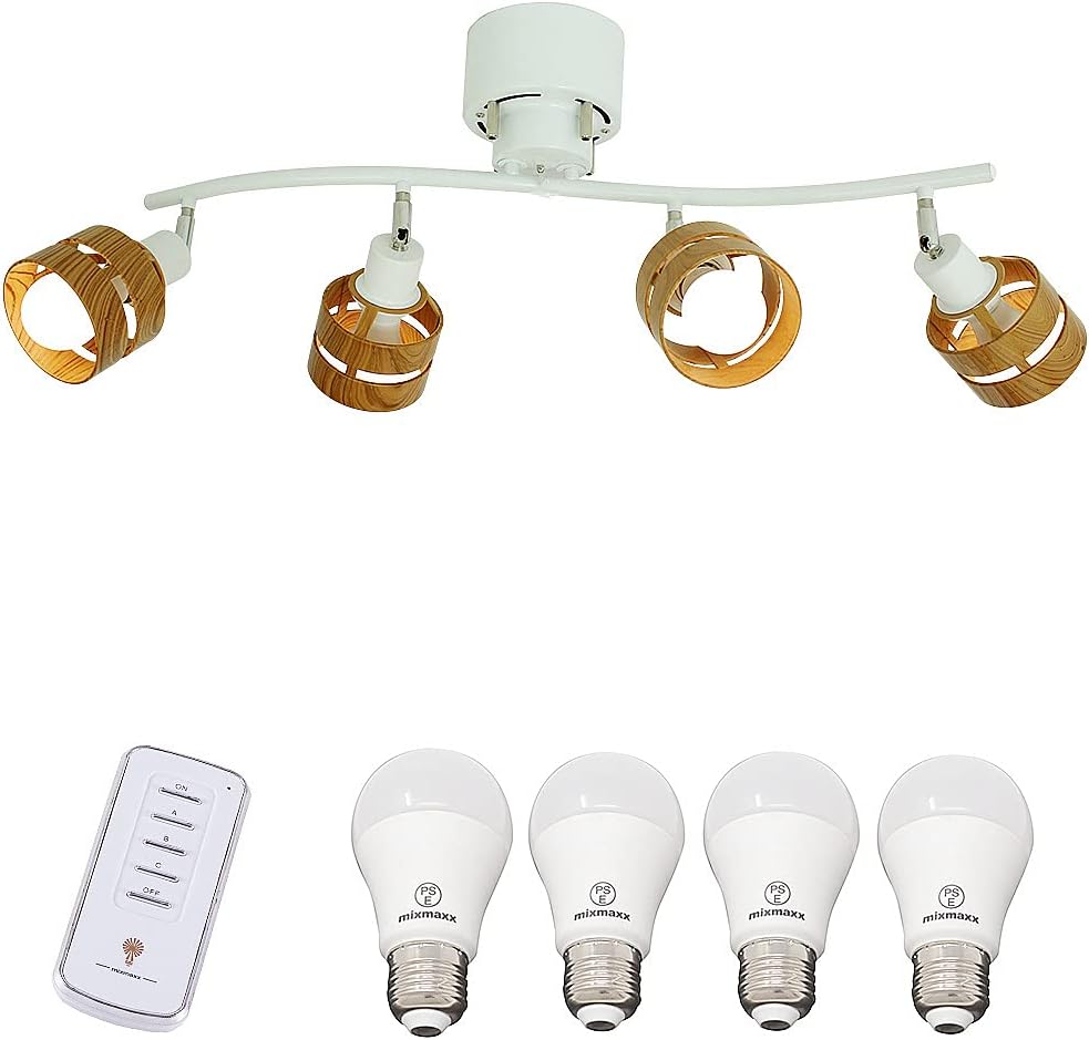 Takumi Light 照明器具 天井 おしゃれ シーリングスポットライト シーリングライト 4灯 リビング照明 Led電球付き リモコン付き 2環シェード ナチュラル 日本未入荷