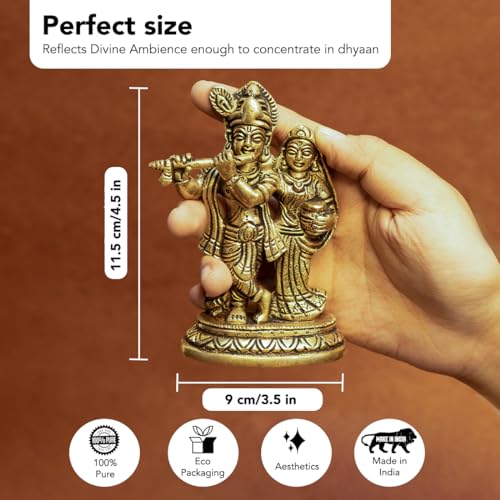Image of Ekhasa 100% Pure Brass Radha Krishna Murti (Size: 12.8 cm) | Radha Krishna Statue | Radha Krishna Idol for Gift | Radhe Krishna ki Murti for Pooja Room | Radha Krishna Idol for Home Decor