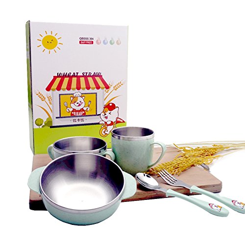 BabyIn 5 pcs Baby Bowls, bols en acier inoxydable sans BPA pour les bébés, les tout-petits sont des ensembles parfaits pour apprendre à manger (vert) Cover
