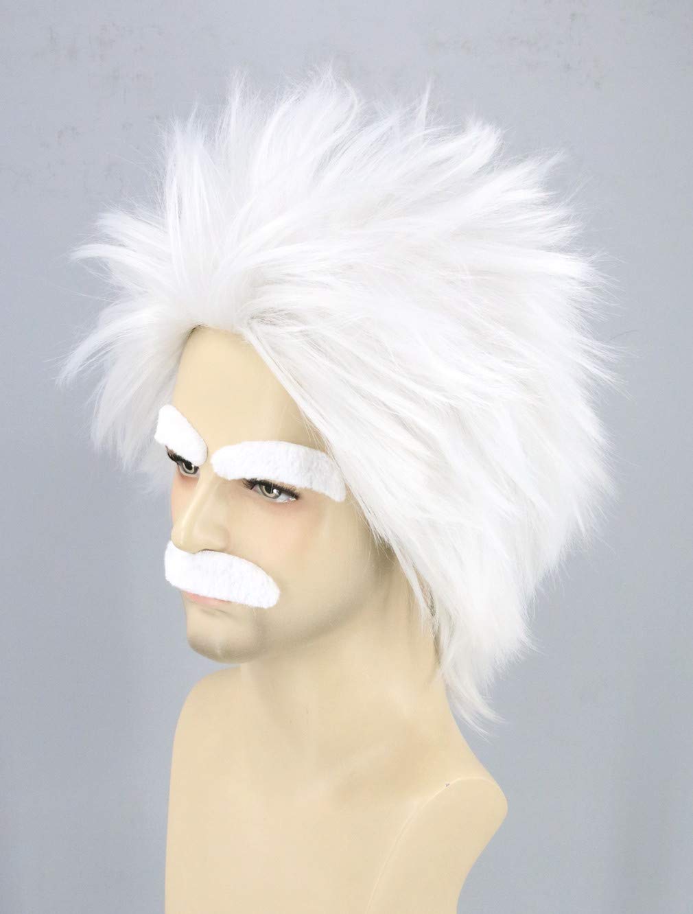 Topcosplay Scientist Wig with Moustache Eyebrows Cosplay Wig Short White Costume Halloween Wigs (White) - Image 2