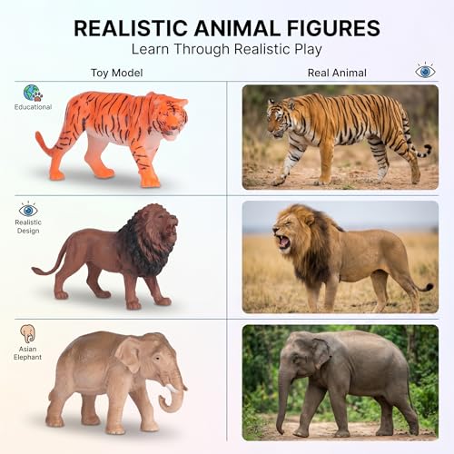 Image of Bzkid Wild Animal Toy Set for Kids | 12 Pcs Realistic Jungle Animal Figurines | Educational Safari Animal Models for Boys & Girls | Zoo Wildlife Plastic Animals for Pretend Play & Learning