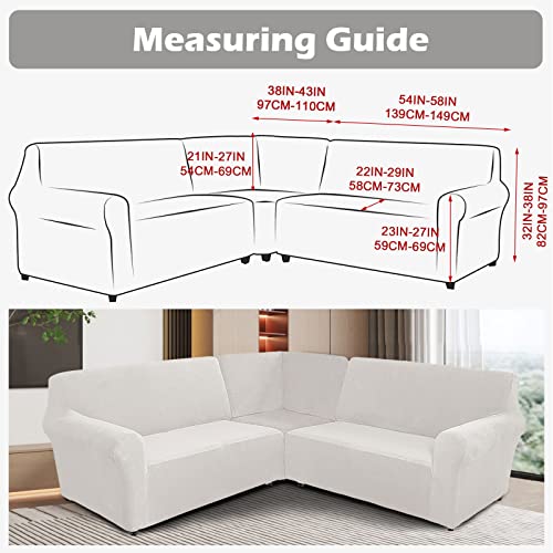 Okyuk 3 Piece Corner Sectional Couch Covers 4 Seater & 1 Corner Seat L Shape Sectional Sofa Covers Soft Stretch Velvet Corner Couch Cover For Sectional Sofa (White) #TOP3