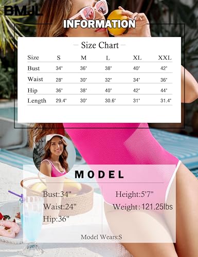 Image of BMJL Women's One Piece Swimsuit Sports Adjustable Strap Bathing Suit Color Block Ribbed High Cut Swimsuits